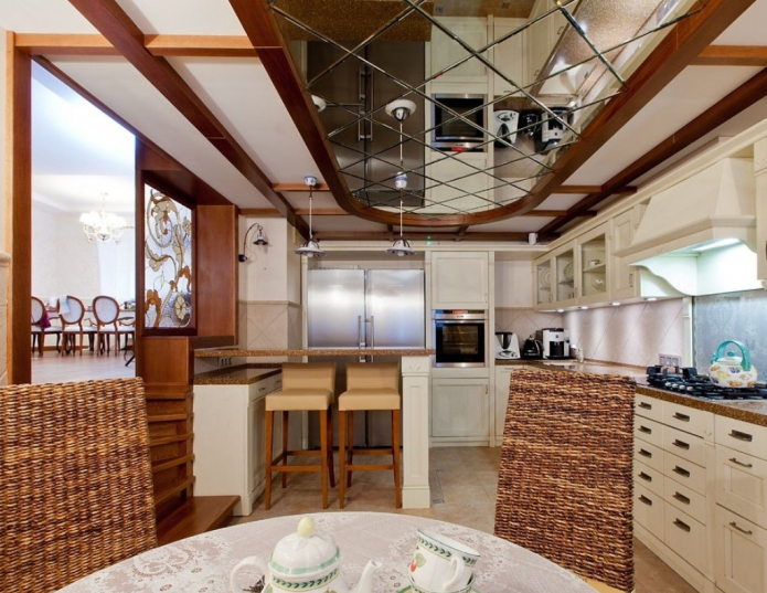 mirrored ceiling in the kitchen