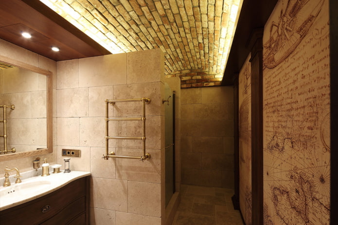 brick ceiling in the interior of the bathroom