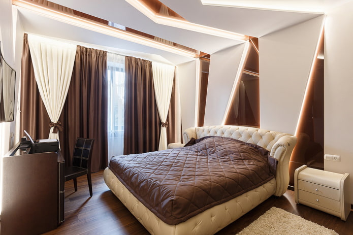 combined ceiling in the bedroom interior