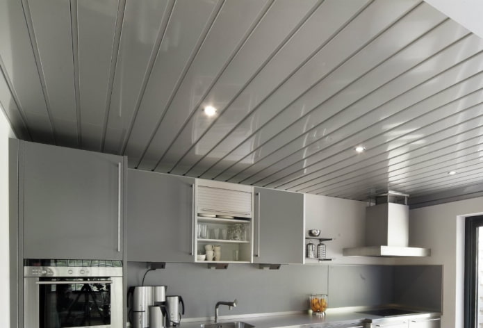 aluminum panels on the ceiling in the kitchen