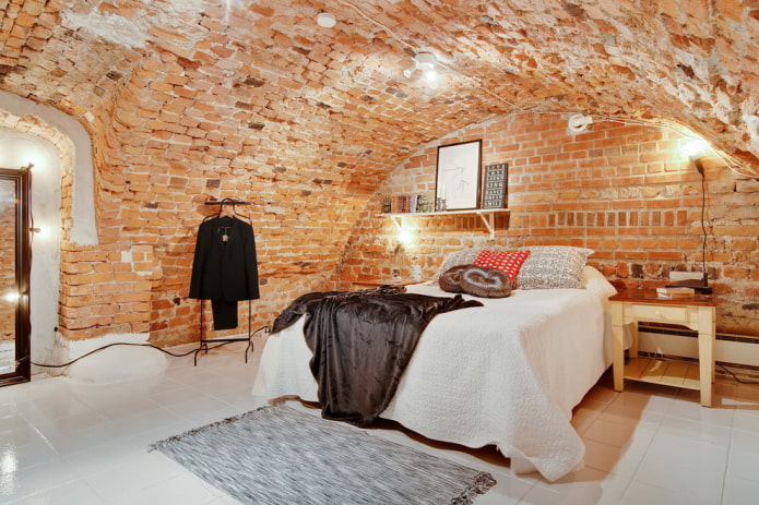brick ceiling in the interior of the bedroom