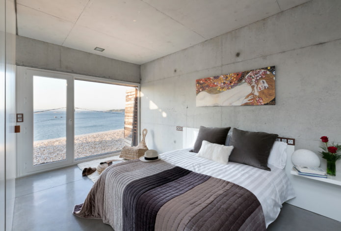concrete ceiling in the interior of the bedroom