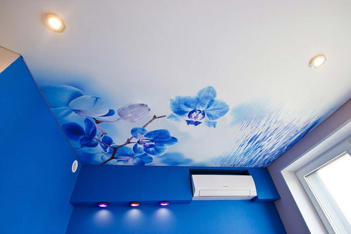 ceiling with photo printing in the form of an orchid