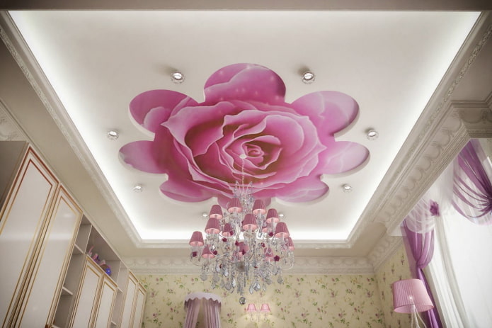 ceiling with photo printing in the form of a rose