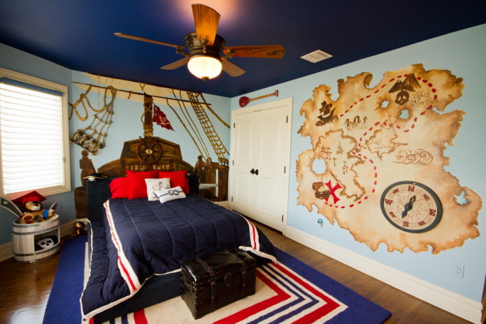 wall covering in a nursery in a marine style