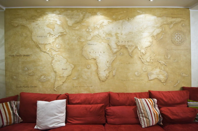 Venetian decorative plaster in the form of a world map