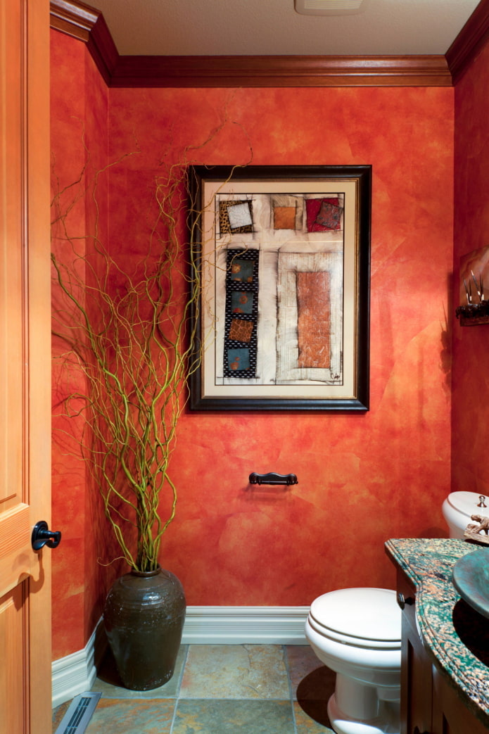 red plaster in the bathroom interior