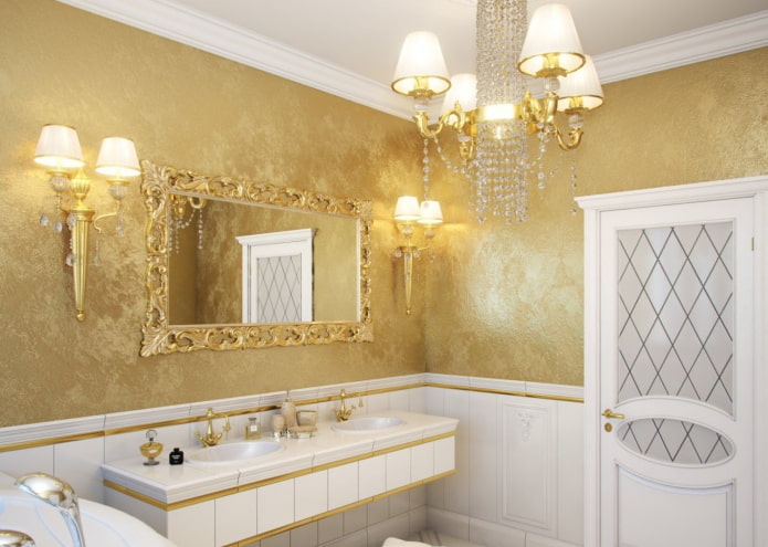 golden plaster in the interior of the bathroom