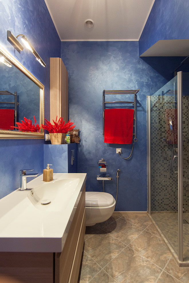 blue plaster in the bathroom interior