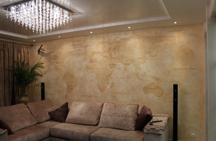 stucco world map in the interior