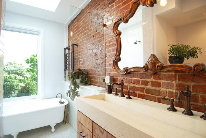 brick wall in the interior of the bathroom