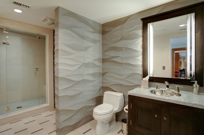 3d wall in the interior of the bathroom