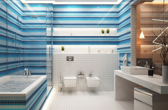 striped walls in the bathroom interior