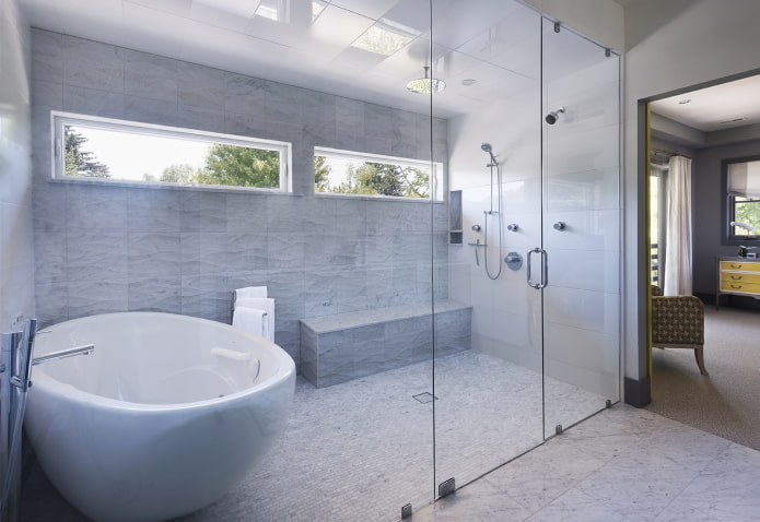 glass wall in the interior of the bathroom
