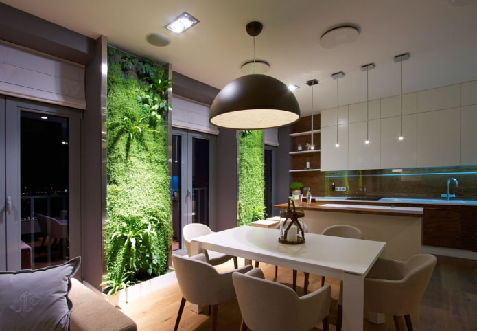 living wall in the interior of the kitchen