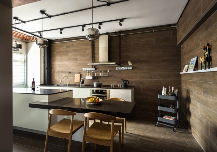 brown walls in the interior of the kitchen