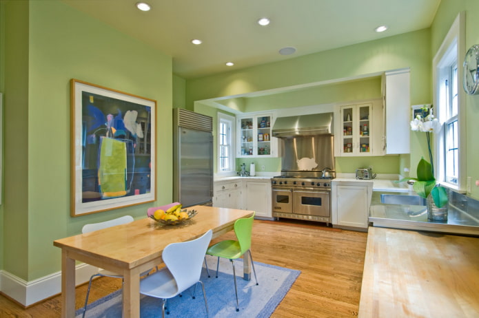 hellgrüne Wände in der Küche