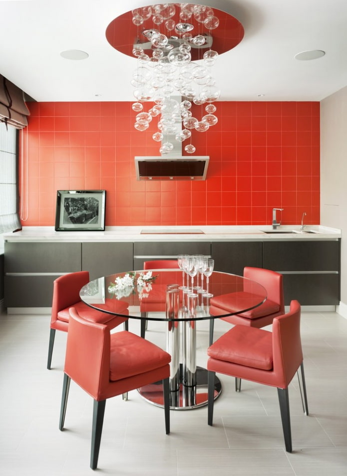 red walls in the interior of the kitchen