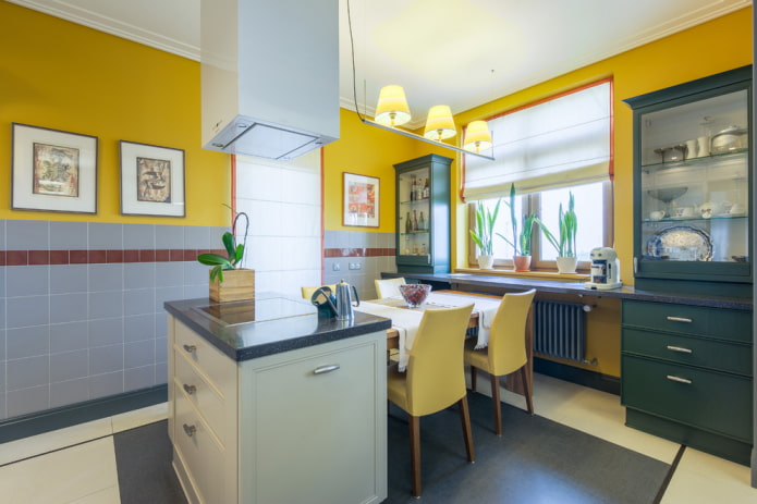 Farbkombinationen an den Wänden im Inneren der Küche