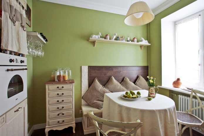 olive-colored walls in the kitchen