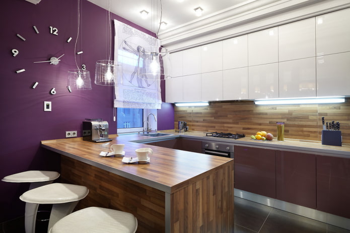 purple walls in the interior of the kitchen