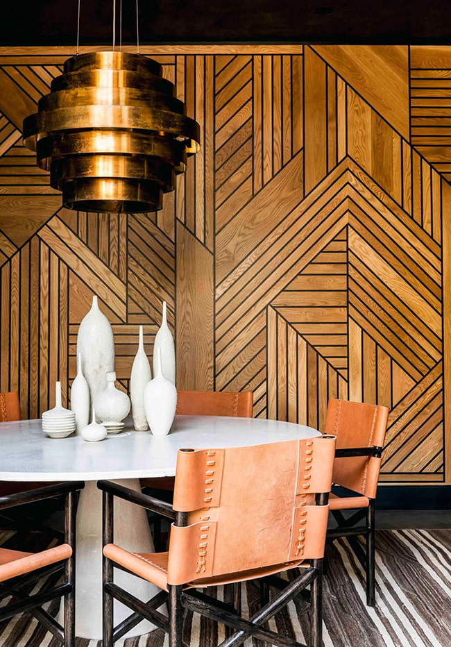 dining area with wood grain decor