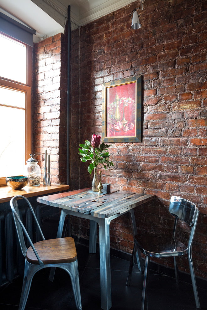 brick in the dining area