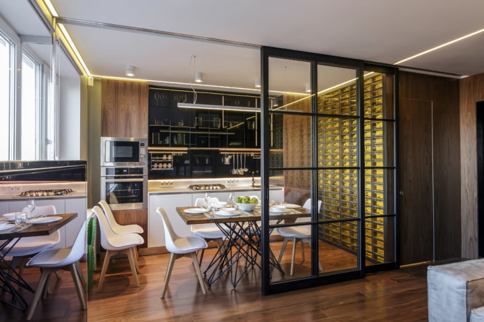 glass partition in the kitchen