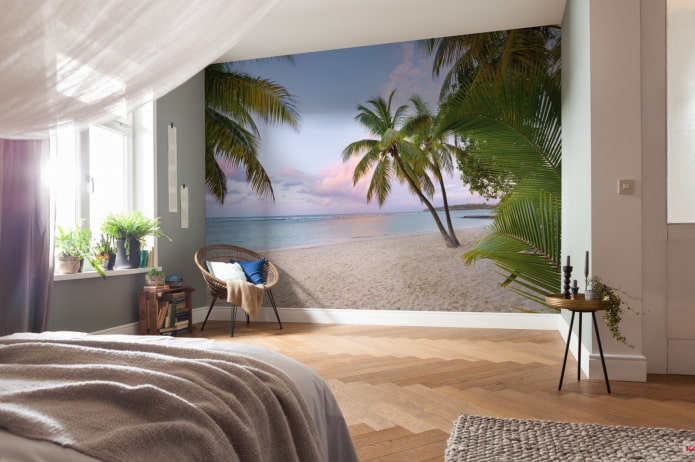 photo wallpaper in the interior of the bedroom