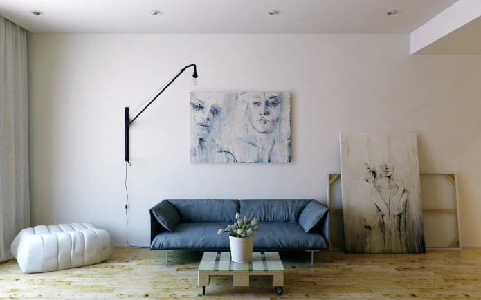 Gemälde im Wohnzimmer im Stil des Minimalismus