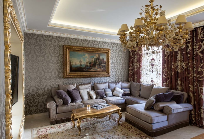 klasszikus stílusú festés a falon a nappaliban
