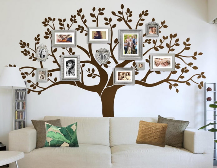 photographs in the form of a tree in the interior