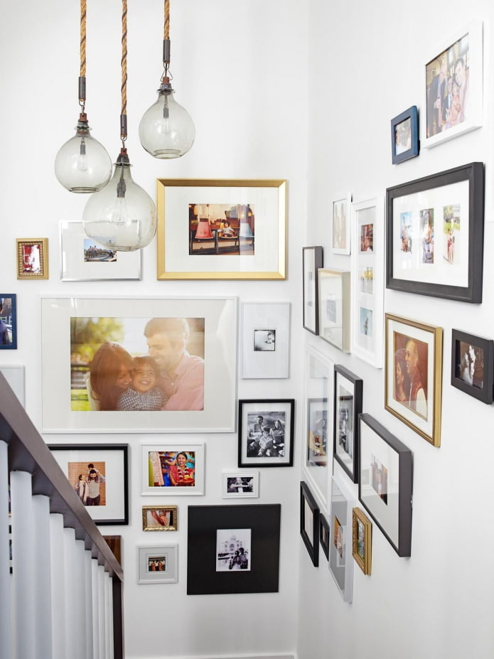 photographs in frames on the wall in the interior