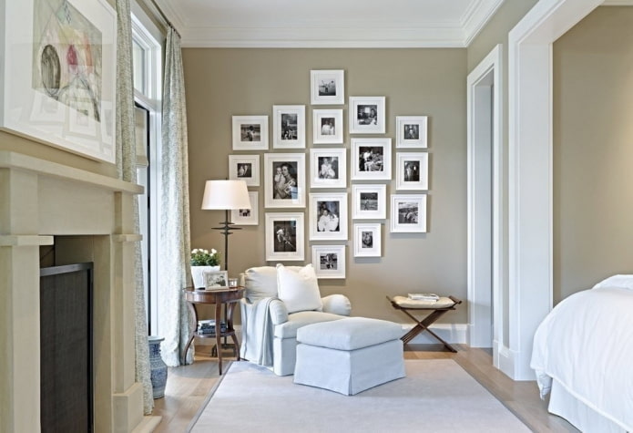 photographs in frames on the wall in the interior