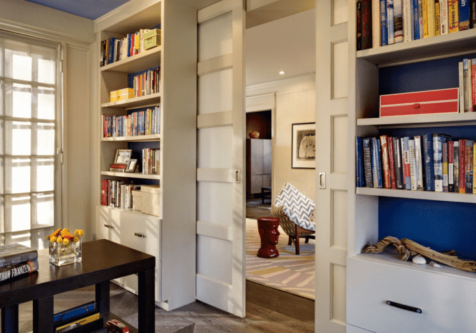 wardrobe with a door in the form of a partition in the interior