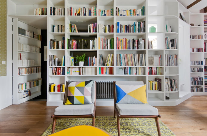 bookcase in the form of a partition in the interior