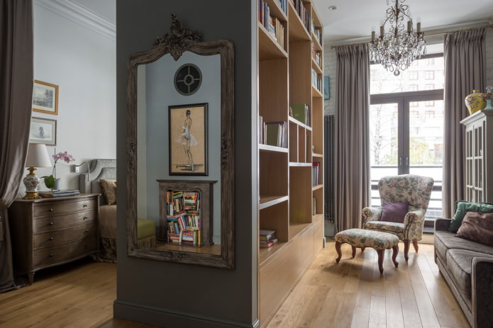 wardrobe in the form of a partition in the interior in a classic style