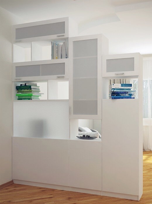 wardrobe with a ladder in the form of a partition in the interior