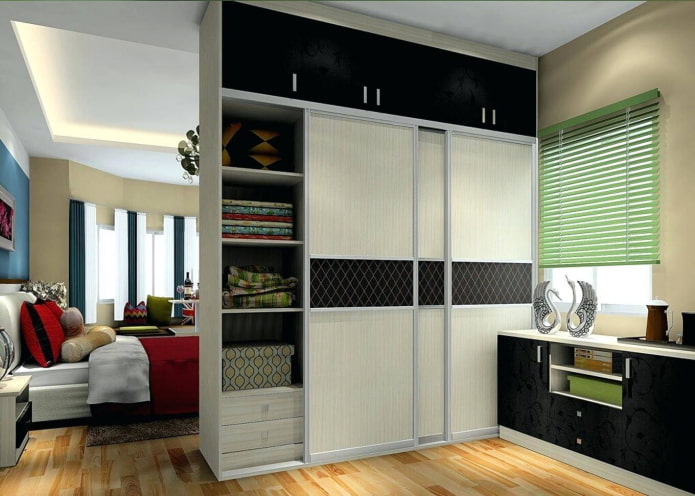 double-sided wardrobe in the form of a partition in the interior
