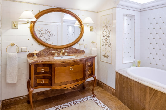 oval mirror in the interior of the bathroom
