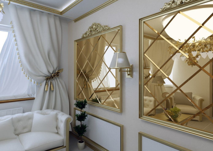 faceted mirrors in a baguette frame in the interior