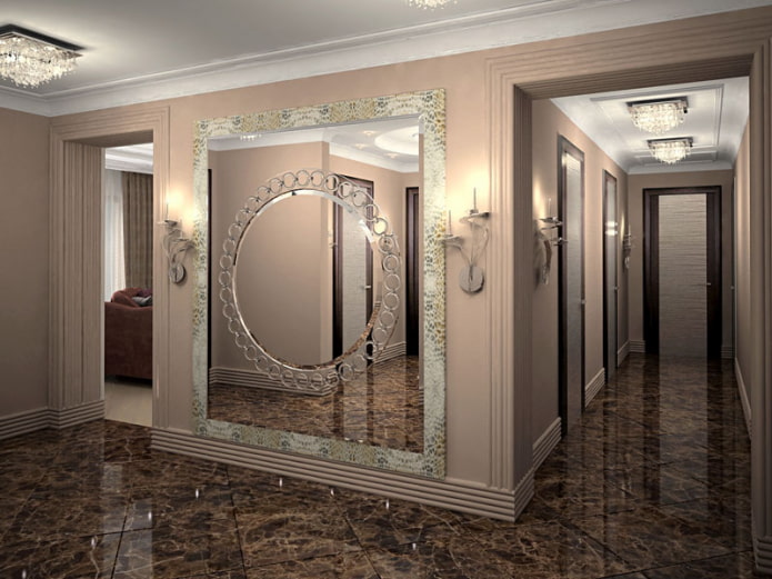 beveled mirror with patterns in the interior