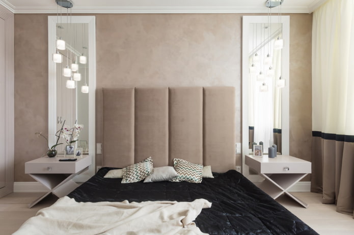 mirrors with lamps in the bedroom interior