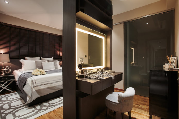 mirror with led lighting in the bedroom