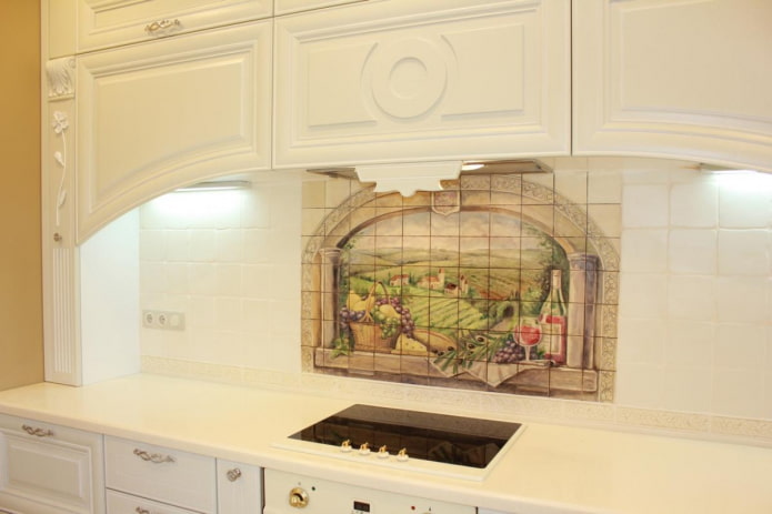panels from ceramic tiles in the interior of the kitchen