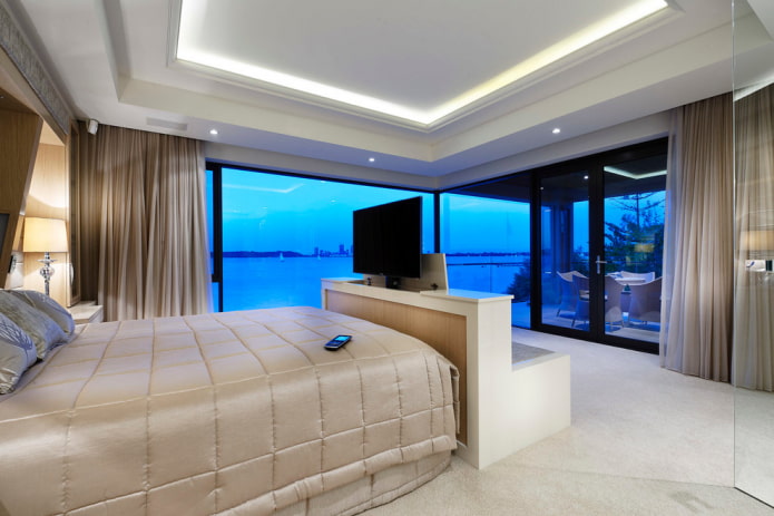 retractable TV in the interior of the bedroom