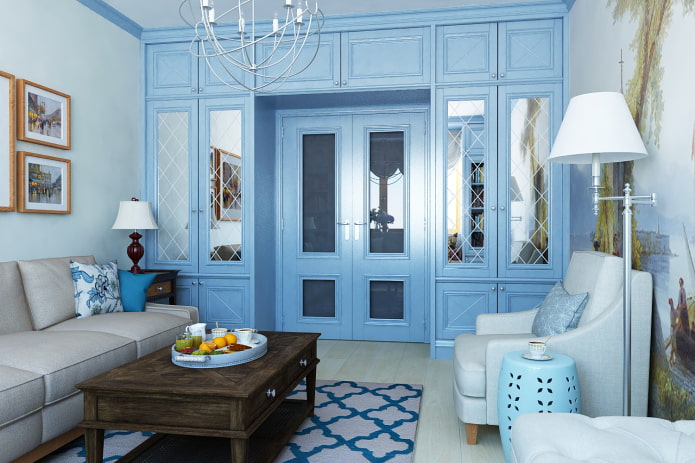 kék ajtók a belső térben, Provence stílusában