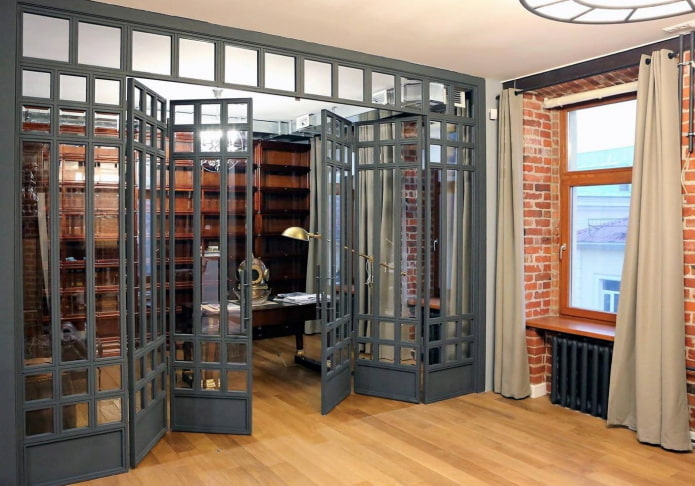 accordion doors in a loft-style interior