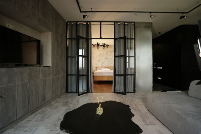 glass doors in the interior in the loft style