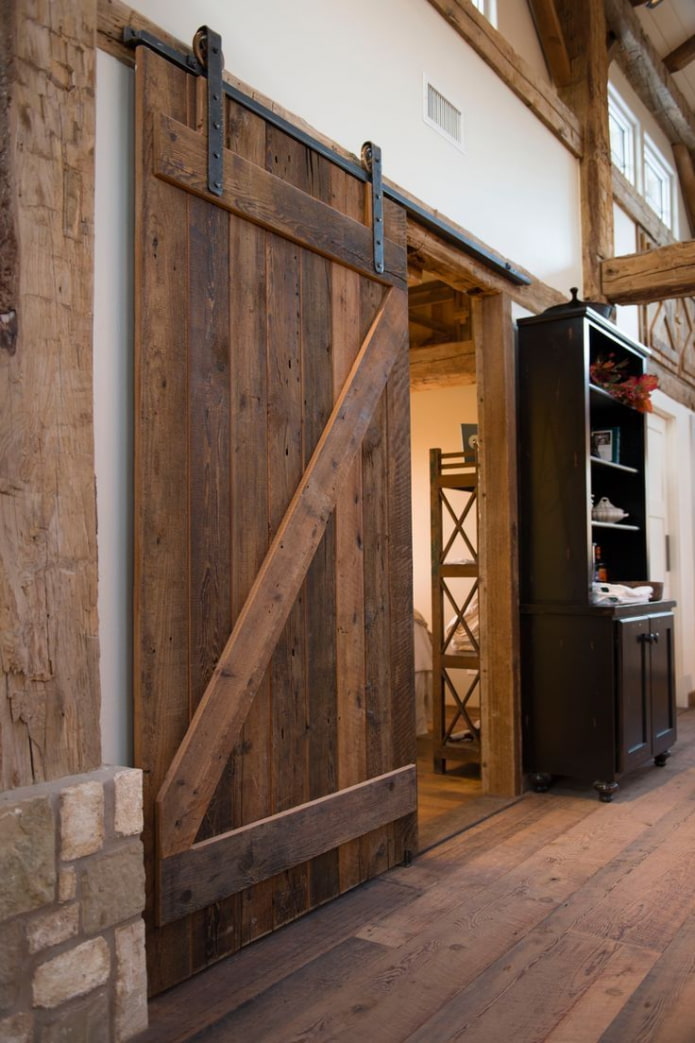 brown doors in the interior in the loft style